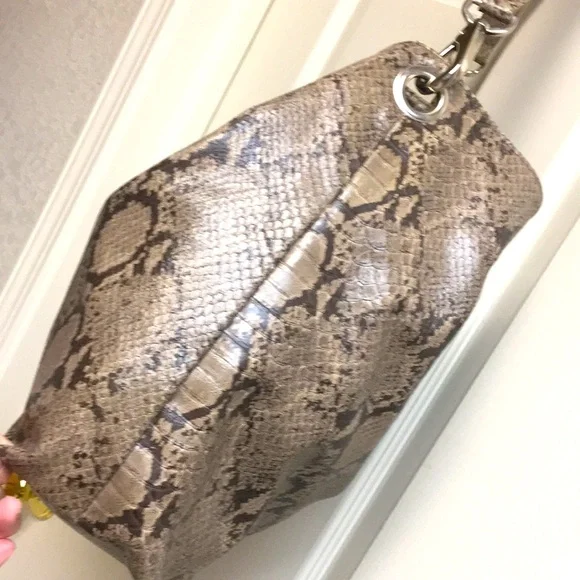 Taupe Snake Print Shoulder Bag - Picture 3 of 10